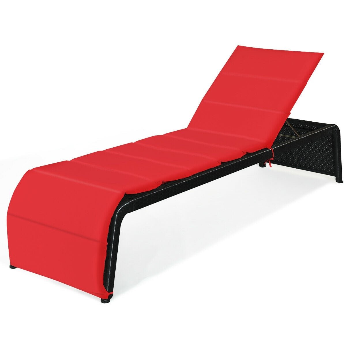 Rattan Chaise Lounger with 2.5 in Cushion and 700 lb Capacity, 85 in, Red