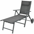 Padded Aluminium Reclining Chaise Lounge with Wheels and Neck Pillow, Gray