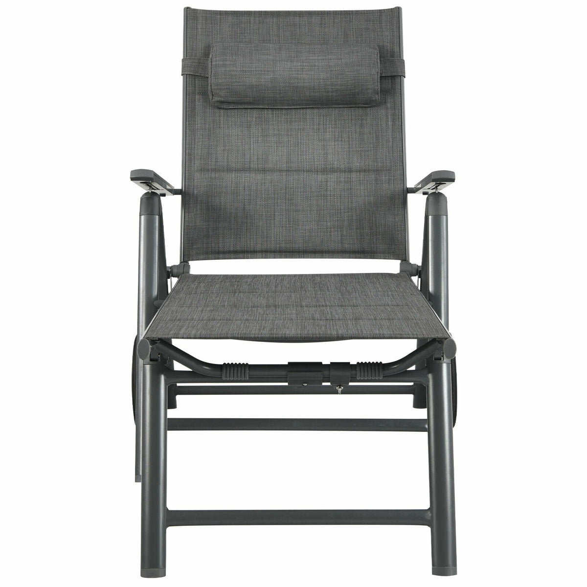 Padded Aluminium Reclining Chaise Lounge with Wheels and Neck Pillow, Gray