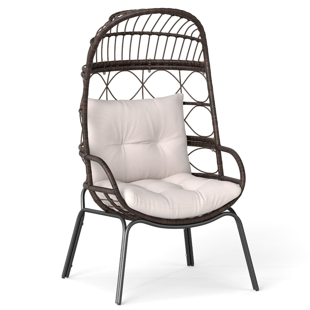 Wicker Egg Lounge Chair with Seat and Back Cushions, 400 lb Capacity, Brown