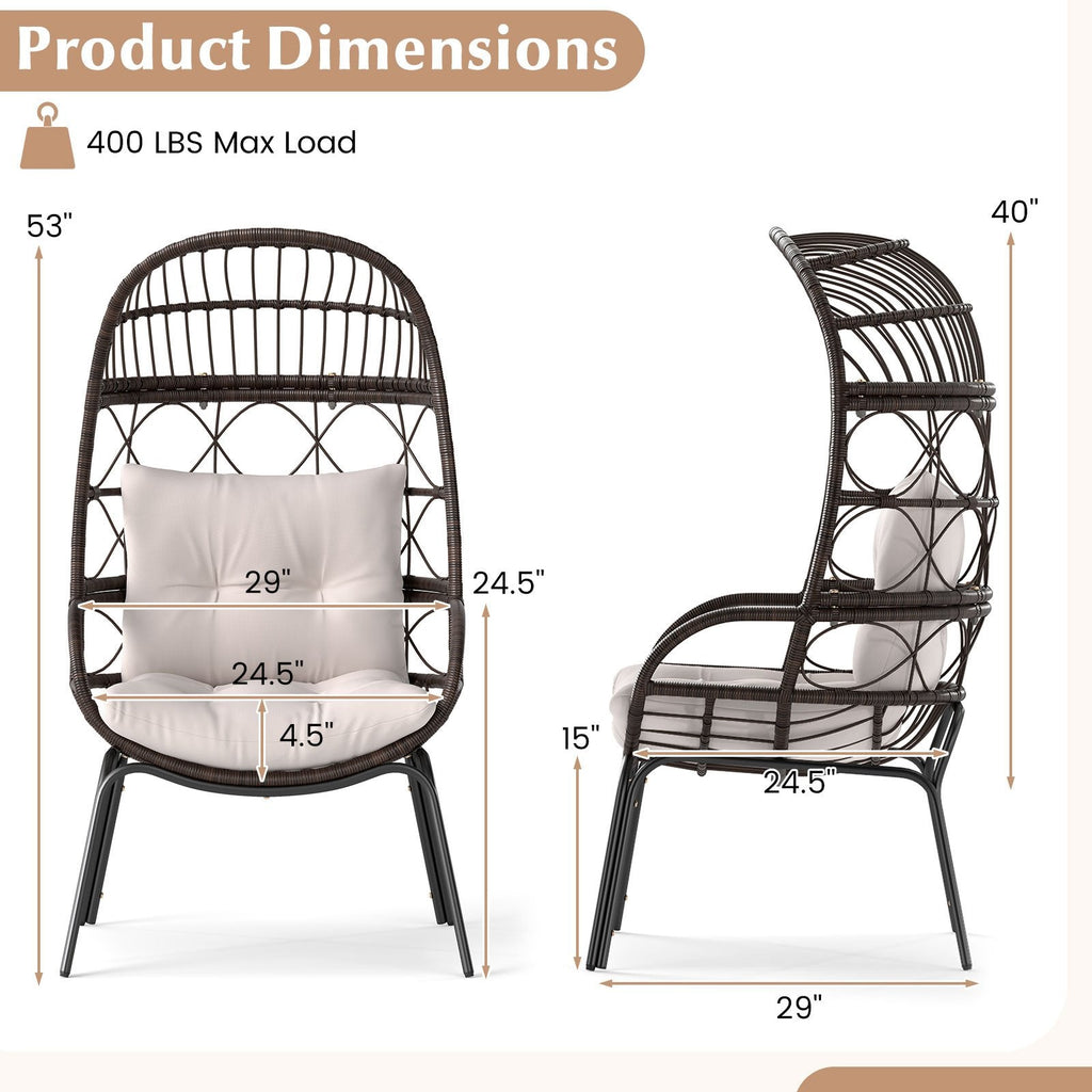 Wicker Egg Lounge Chair with Seat and Back Cushions, 400 lb Capacity, Brown