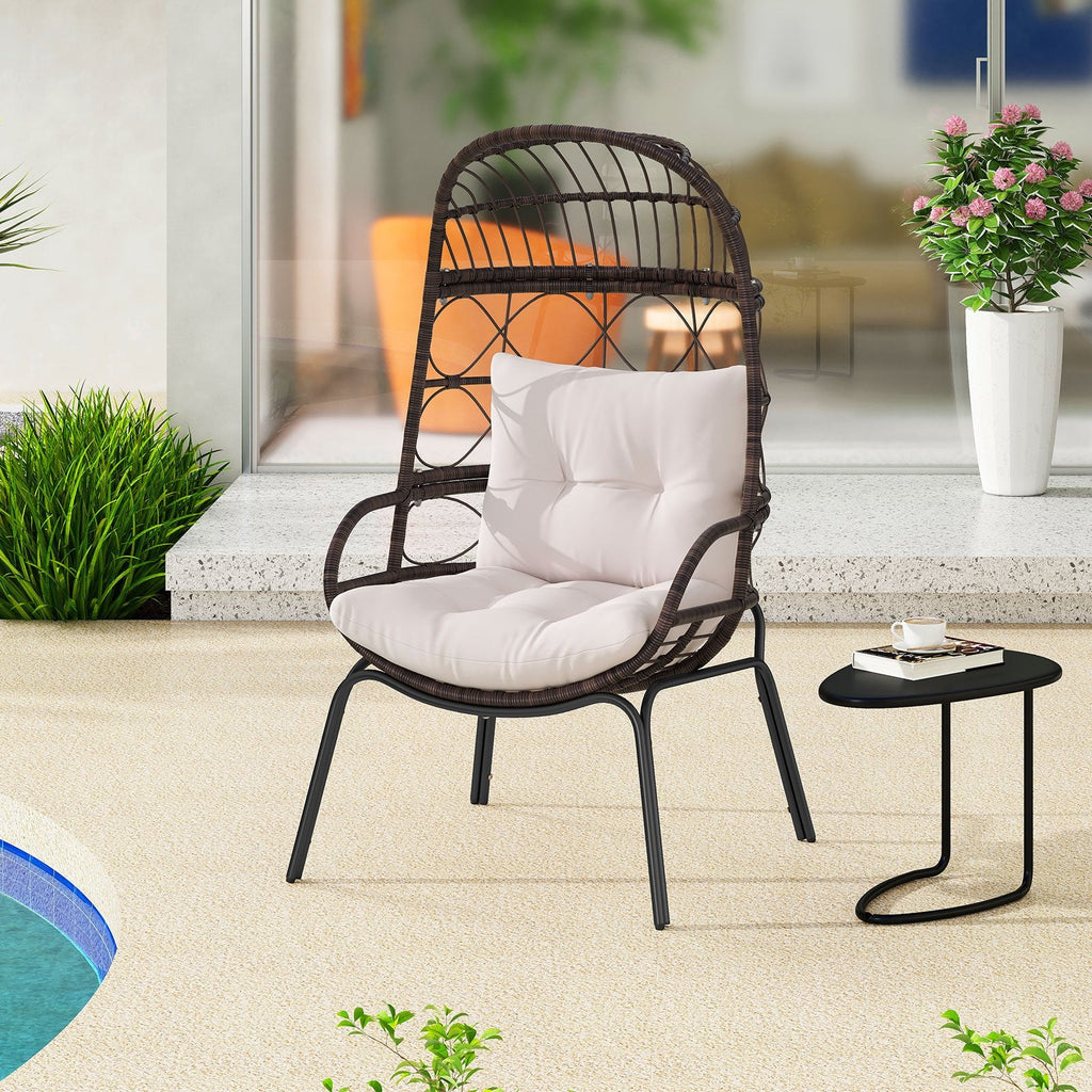 Wicker Egg Lounge Chair with Seat and Back Cushions, 400 lb Capacity, Brown