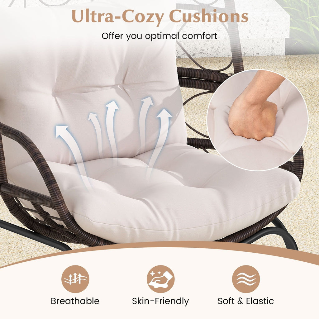 Wicker Egg Lounge Chair with Seat and Back Cushions, 400 lb Capacity, Brown