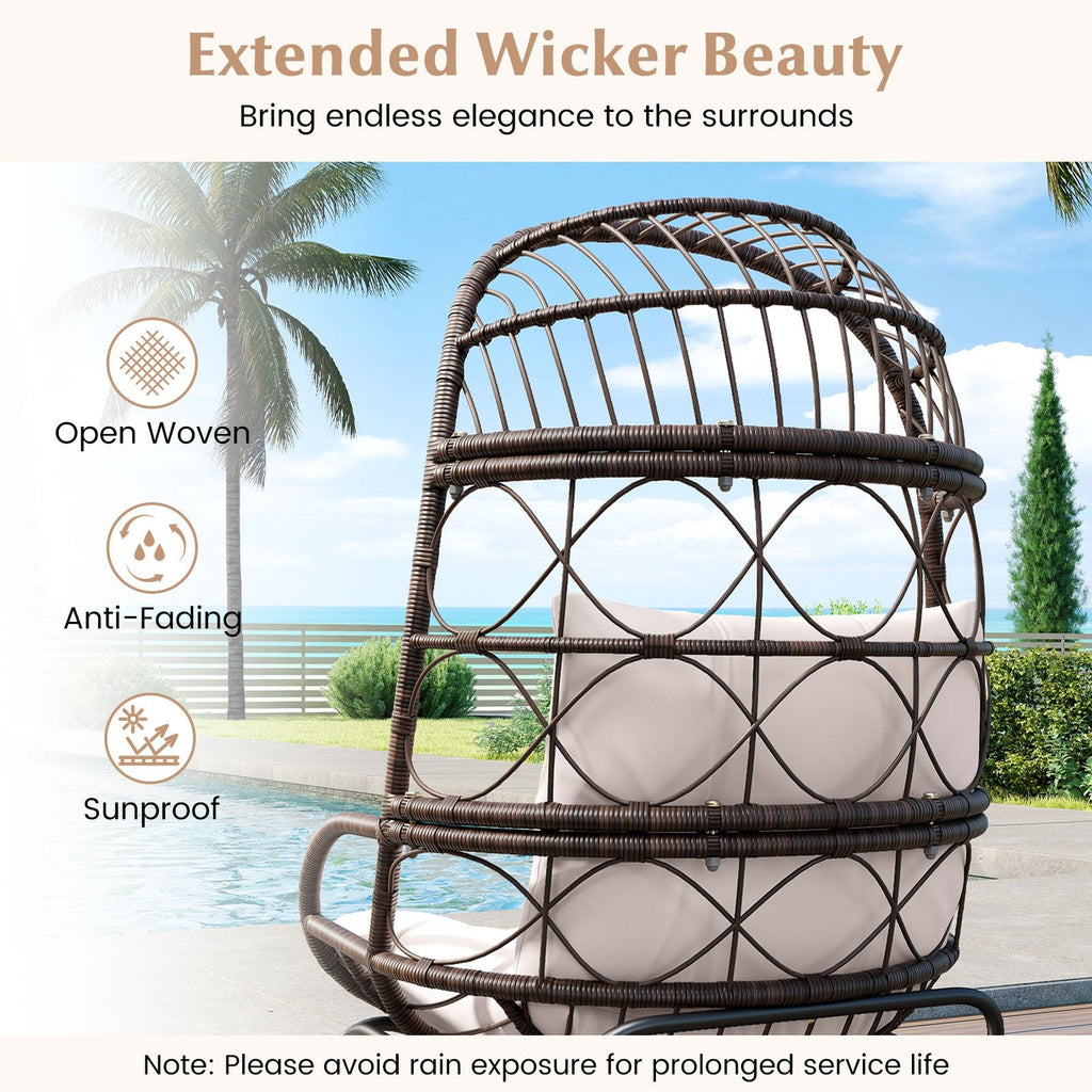 Wicker Egg Lounge Chair with Seat and Back Cushions, 400 lb Capacity, Brown