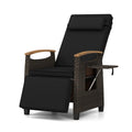 Wicker Recliner with 150 Degree Backrest, Footrest and Flip Up Side Table, Black