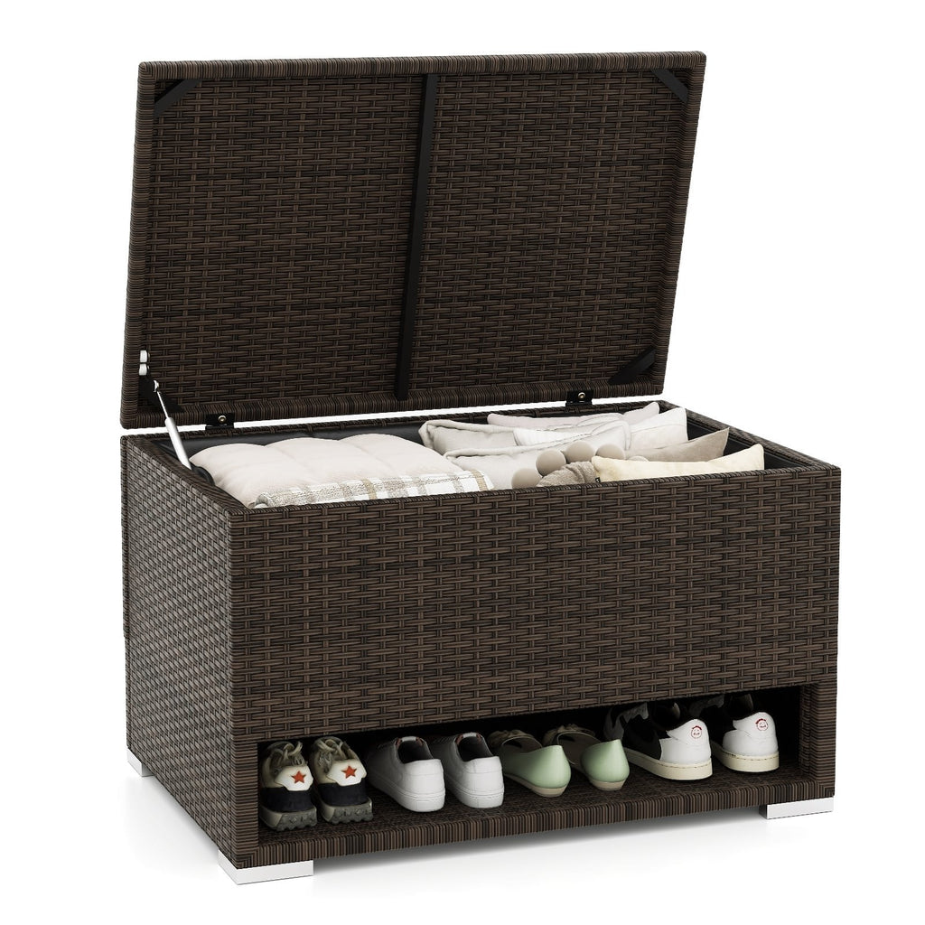 PE Rattan Storage Bin with Waterproof Liner for Patio Cushions