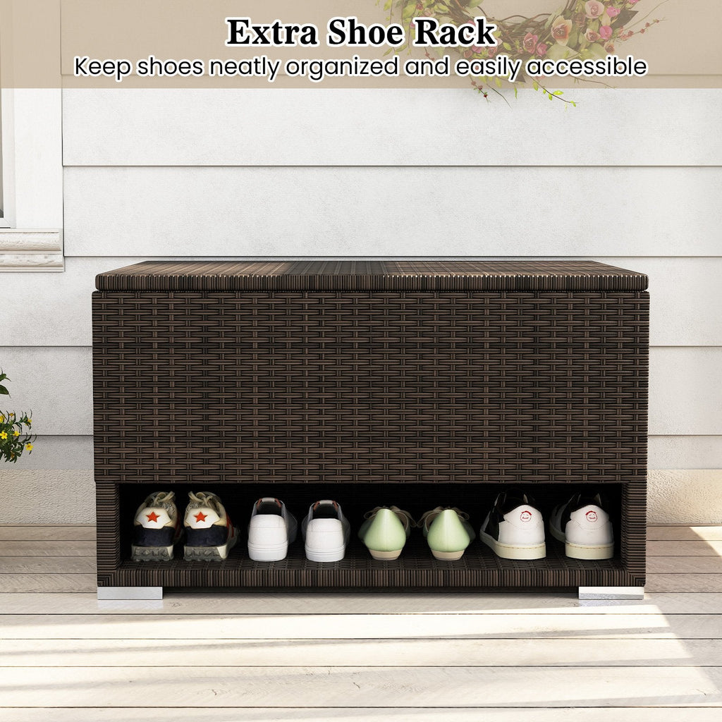 PE Rattan Storage Bin with Waterproof Liner for Patio Cushions