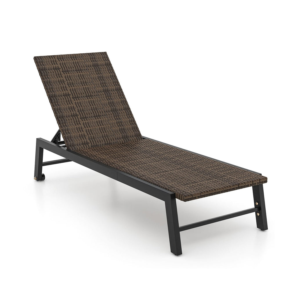 PE Wicker Chaise Lounge on Wheels with 4 Level Backrest, 400 lb Capacity