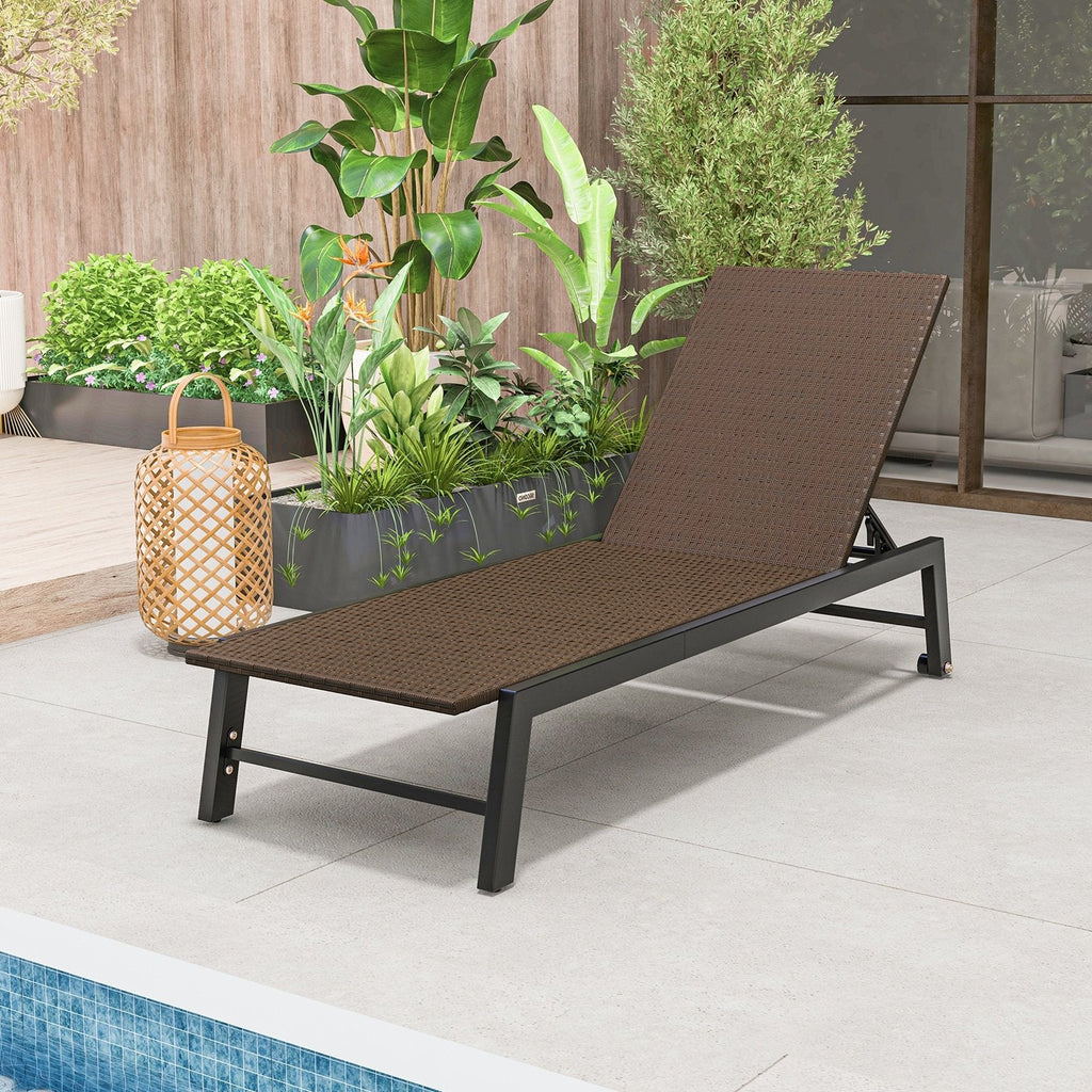 PE Wicker Chaise Lounge on Wheels with 4 Level Backrest, 400 lb Capacity