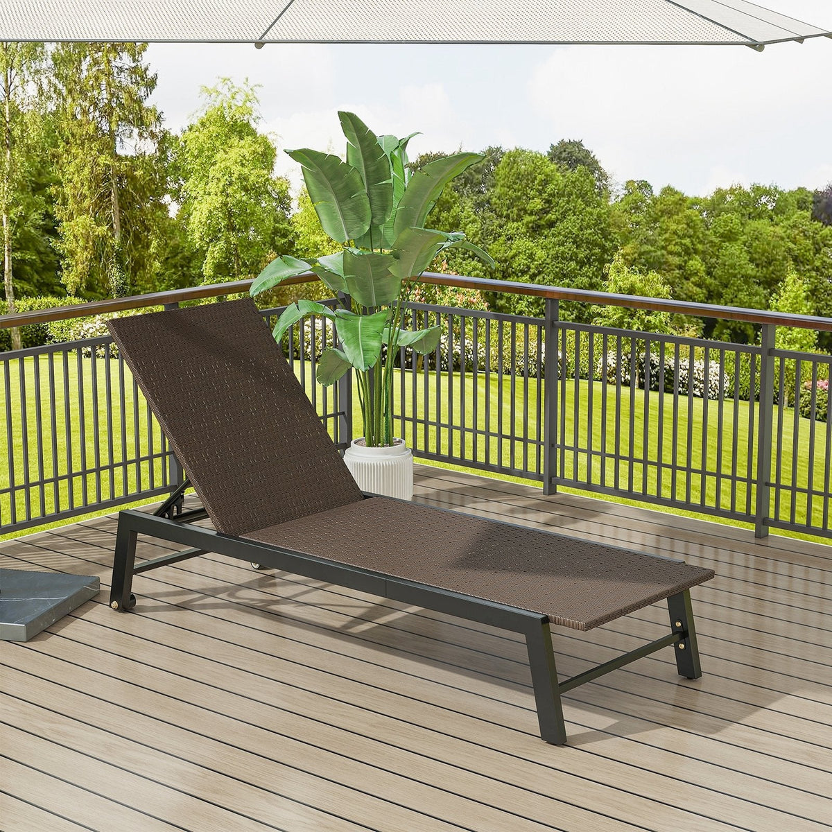 PE Wicker Chaise Lounge on Wheels with 4 Level Backrest, 400 lb Capacity