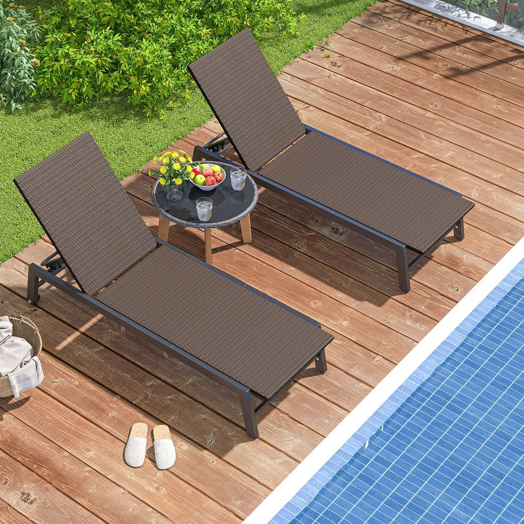 PE Wicker Chaise Lounge on Wheels with 4 Level Backrest, 400 lb Capacity