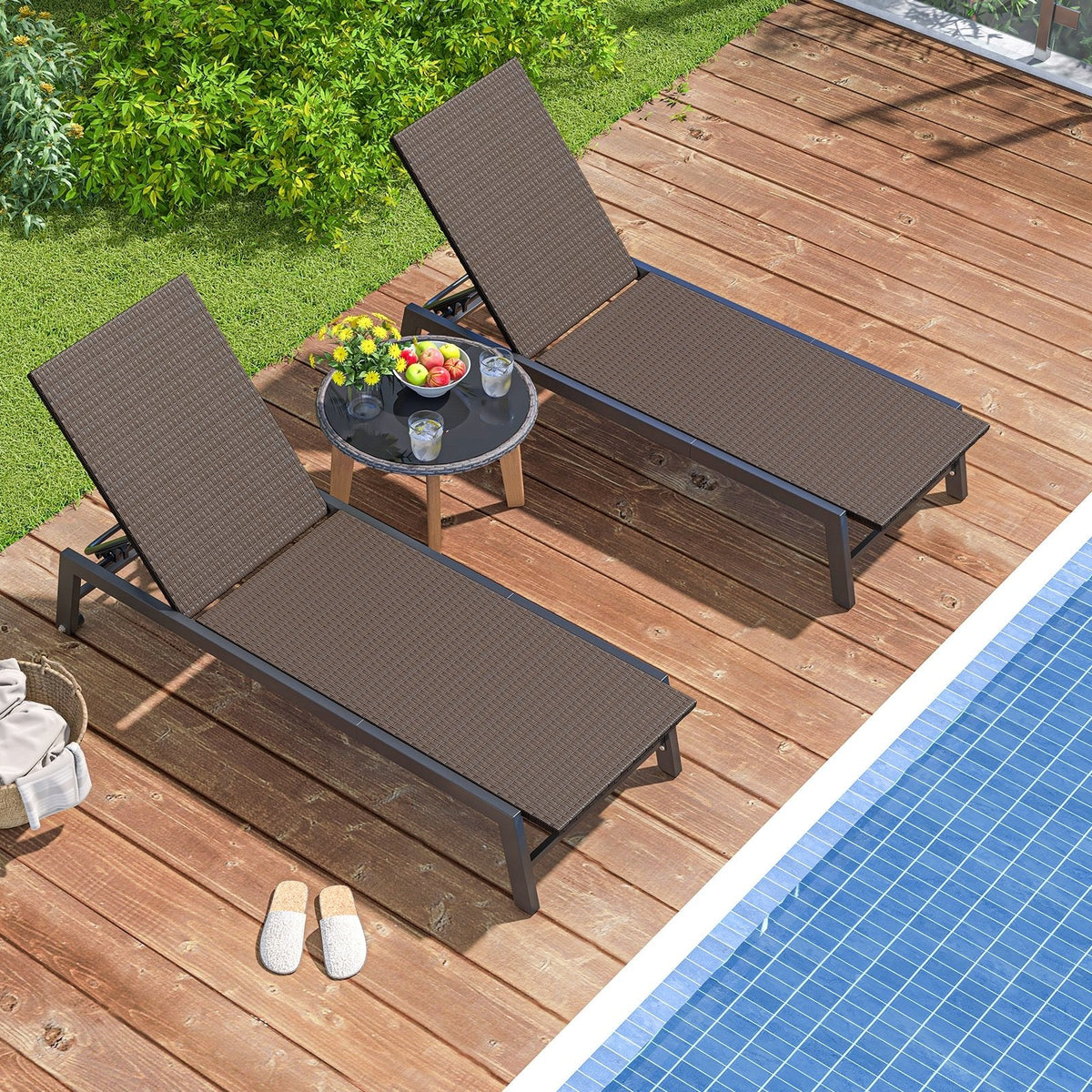 PE Wicker Chaise Lounge on Wheels with 4 Level Backrest, 400 lb Capacity