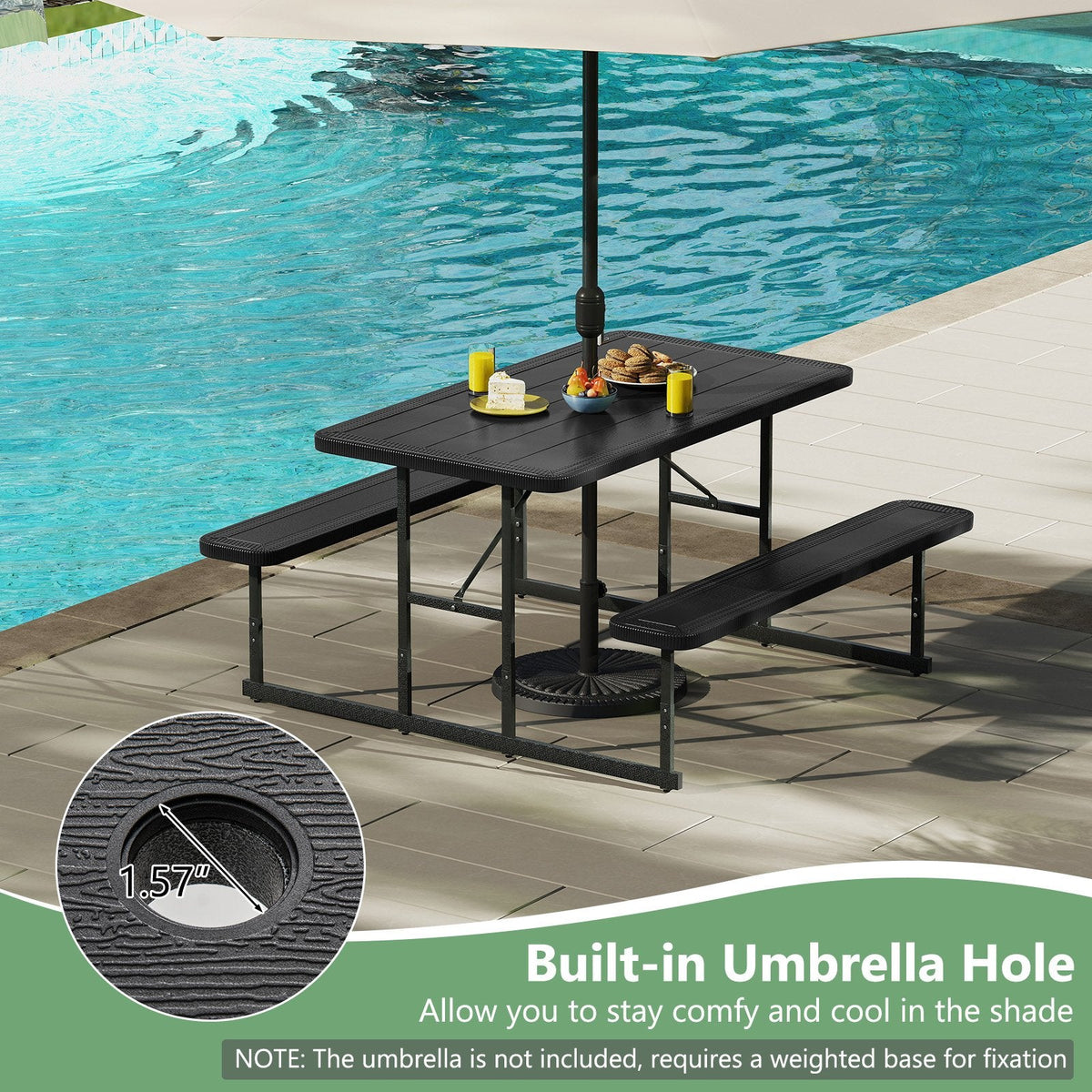 Picnic Table Bench Set for 2-4 People Outdoor Rectangular Camping Dining Table-Black
