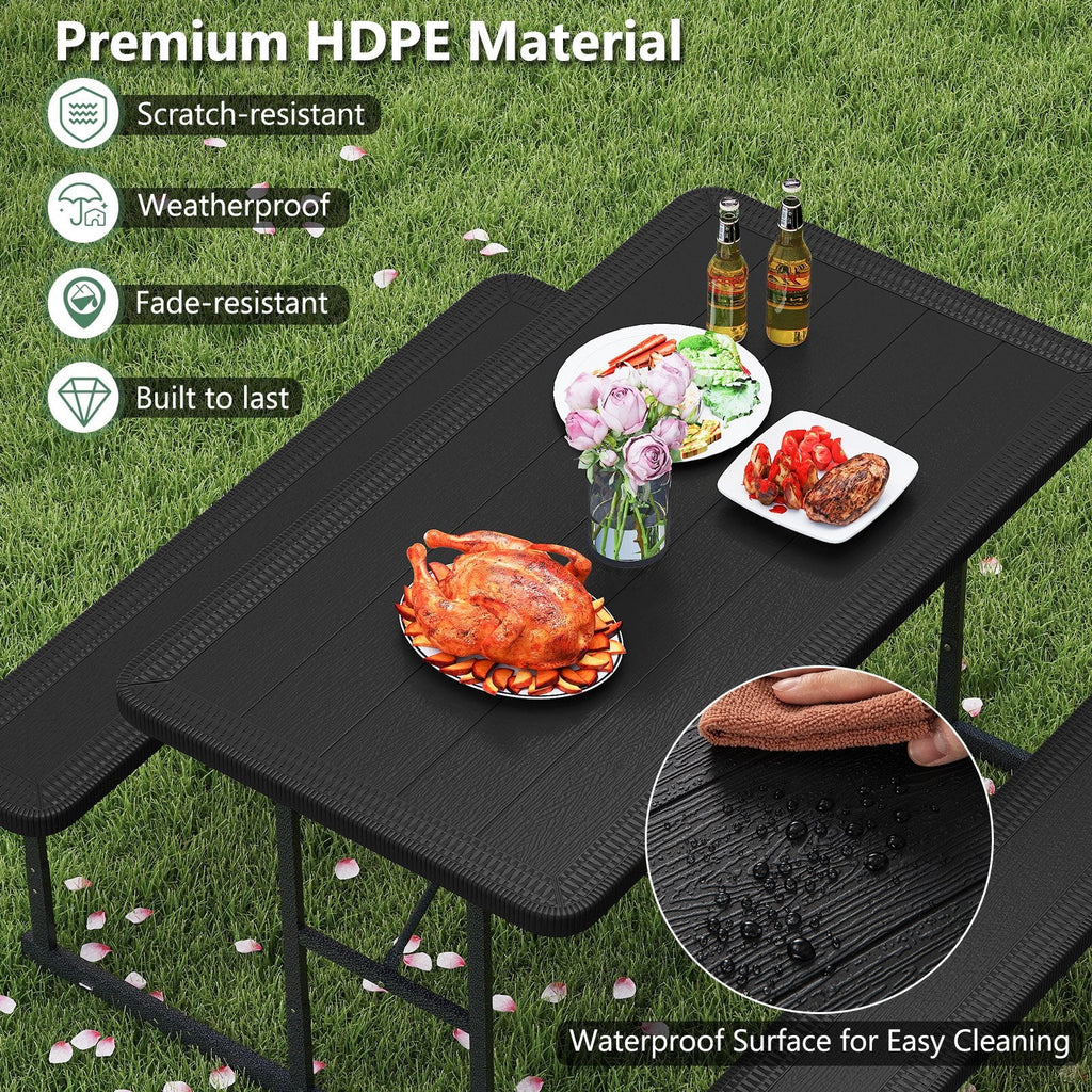 Picnic Table Bench Set for 2-4 People Outdoor Rectangular Camping Dining Table-Black