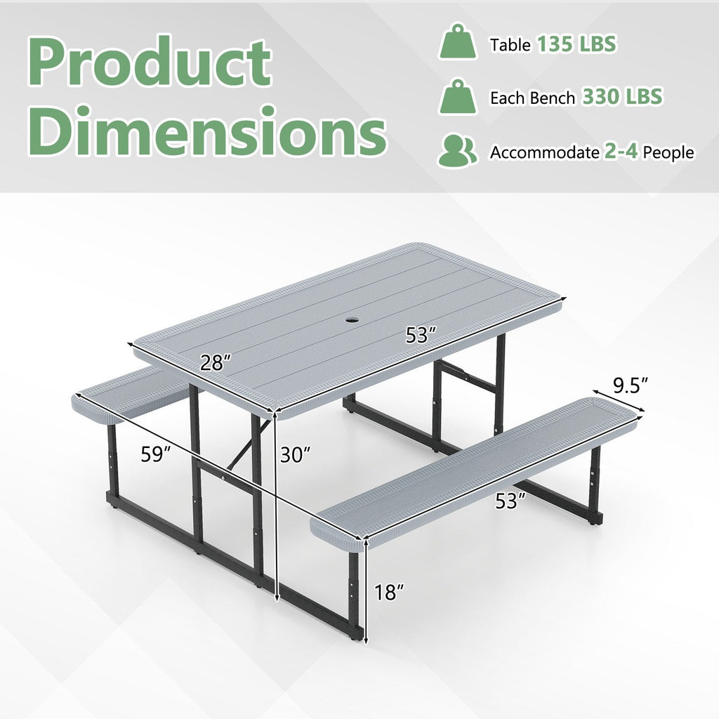 Picnic Table Bench Set for 2-4 People Outdoor Rectangular Camping Dining Table-Gray
