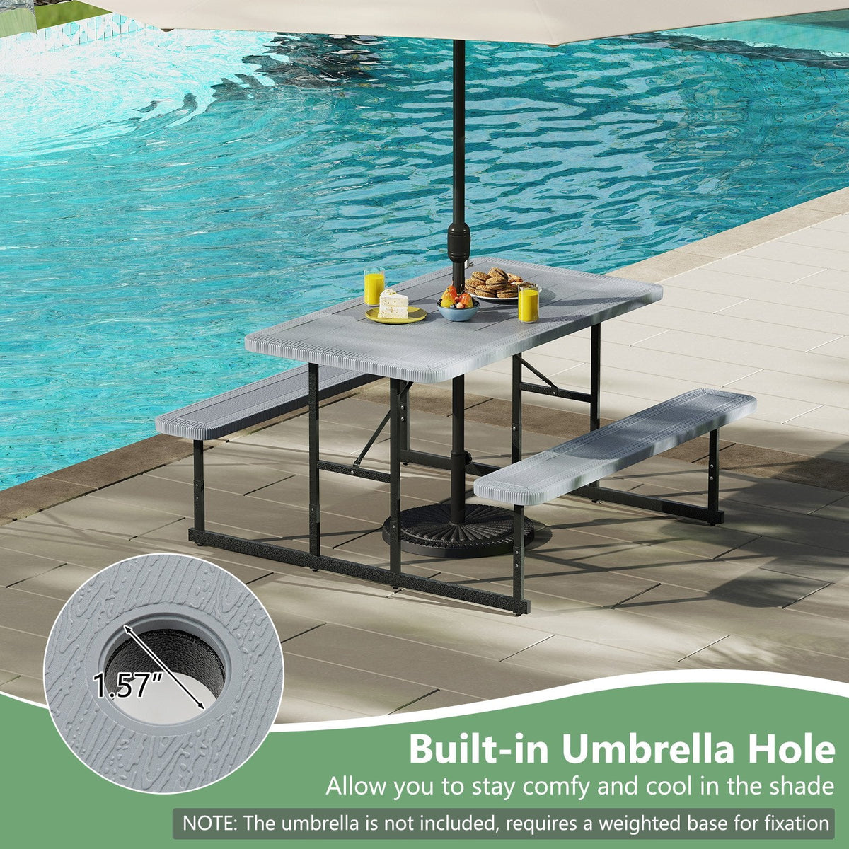 Picnic Table Bench Set for 2-4 People Outdoor Rectangular Camping Dining Table-Gray