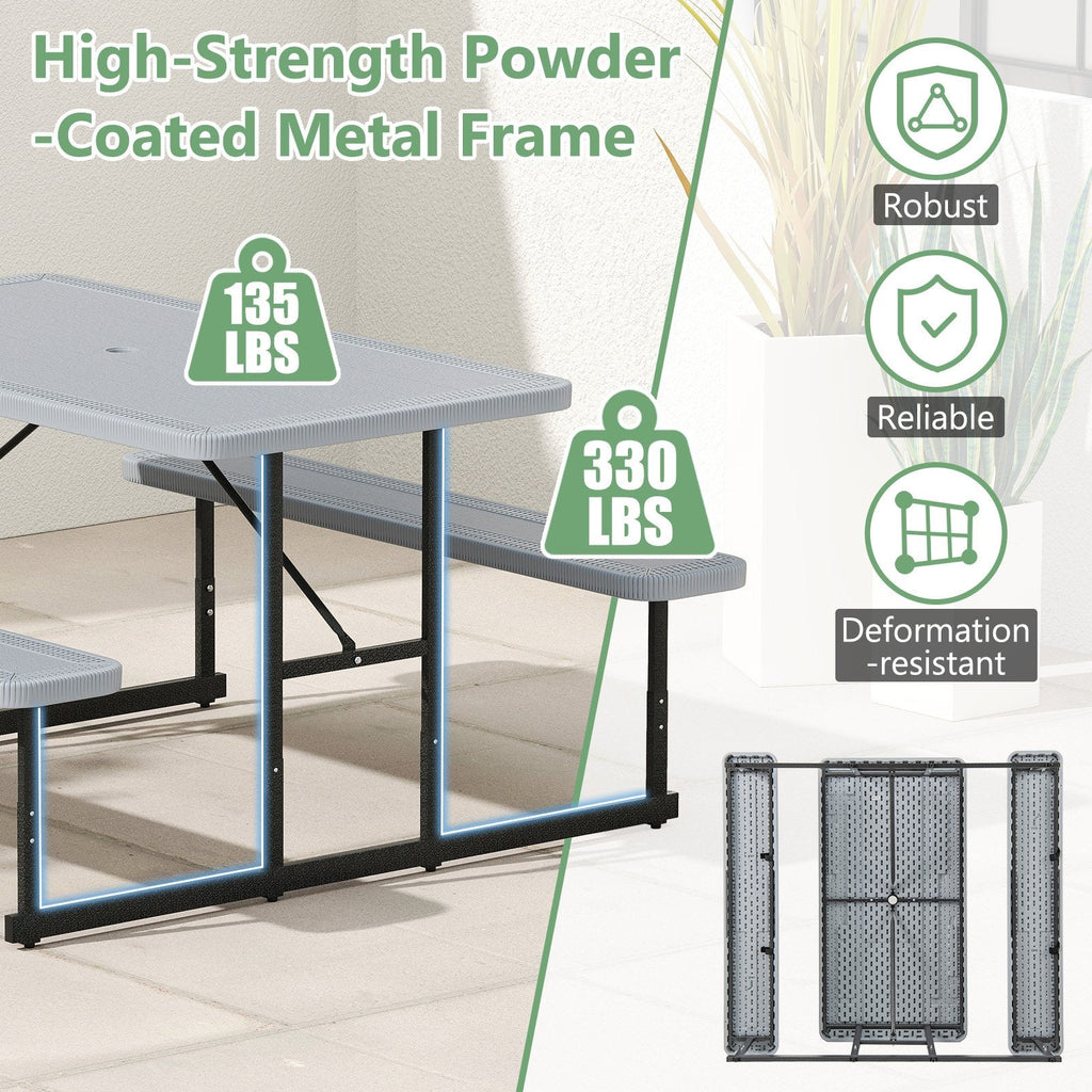 Picnic Table Bench Set for 2-4 People Outdoor Rectangular Camping Dining Table-Gray