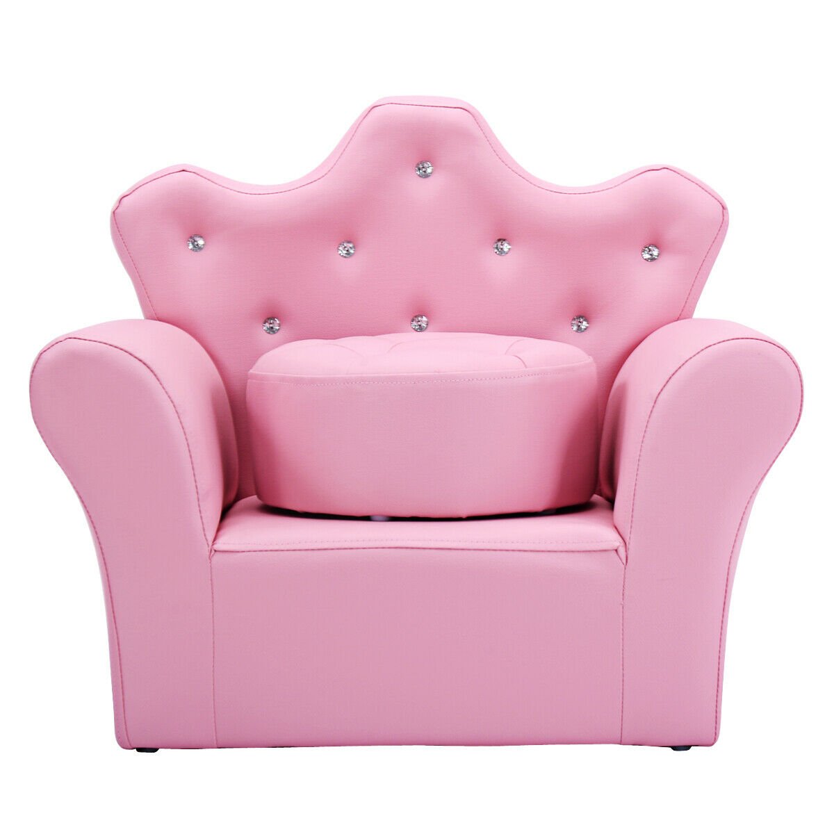 Kids Upholstered Princess Chair with Ottoman, Crown Back in Pink