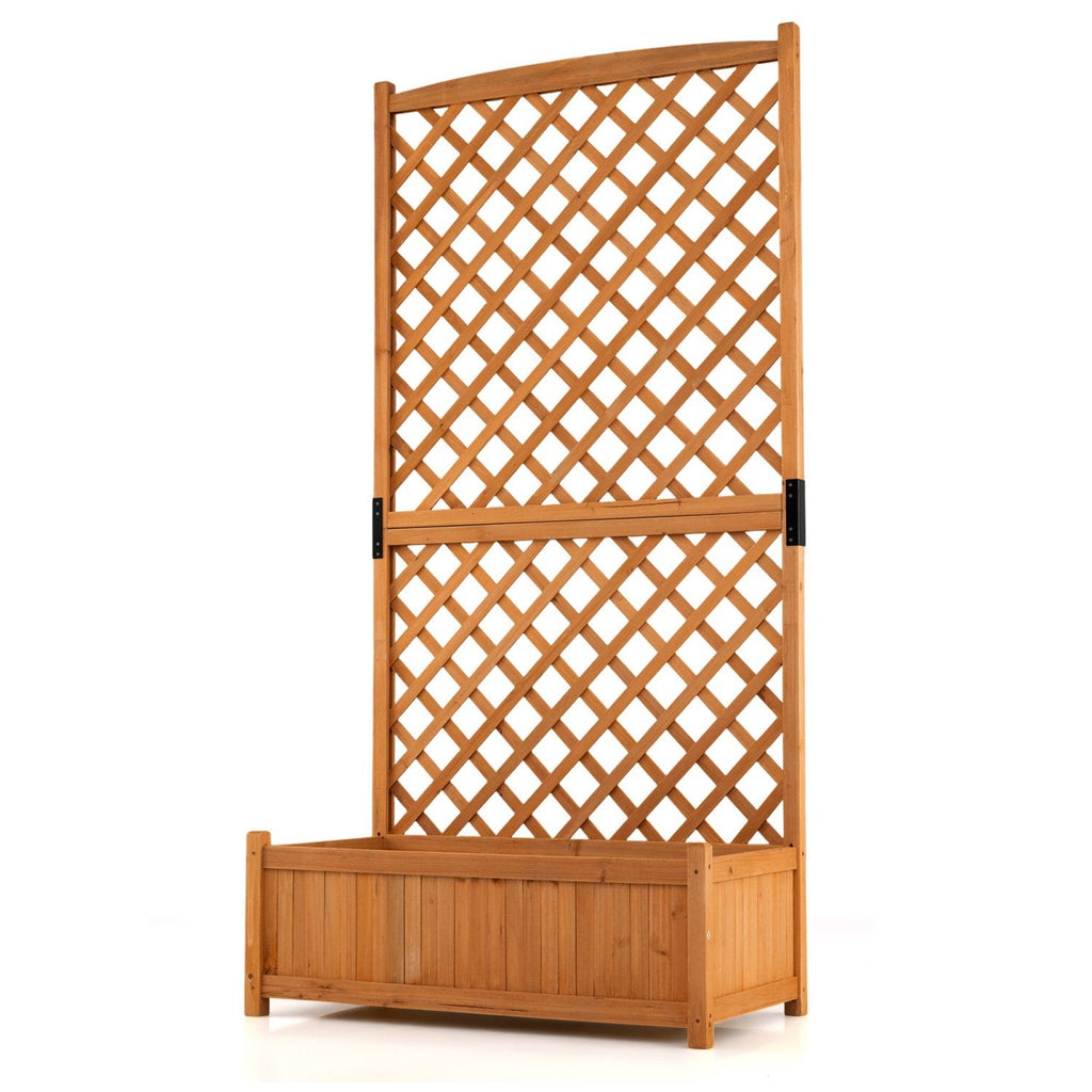 Raised Planter Bed with Tall Trellis, 71 Inch Fir Garden Bed for Climbing Plants