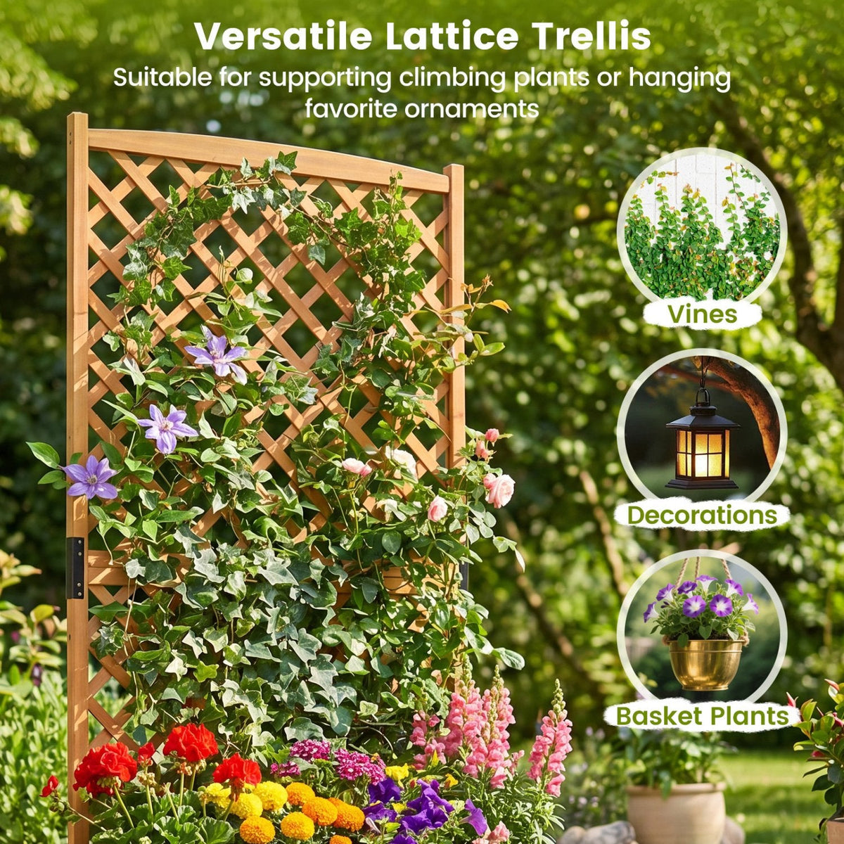 Raised Planter Bed with Tall Trellis, 71 Inch Fir Garden Bed for Climbing Plants