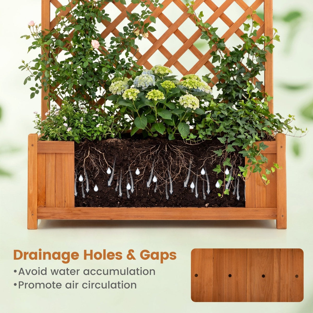 Raised Planter Bed with Tall Trellis, 71 Inch Fir Garden Bed for Climbing Plants