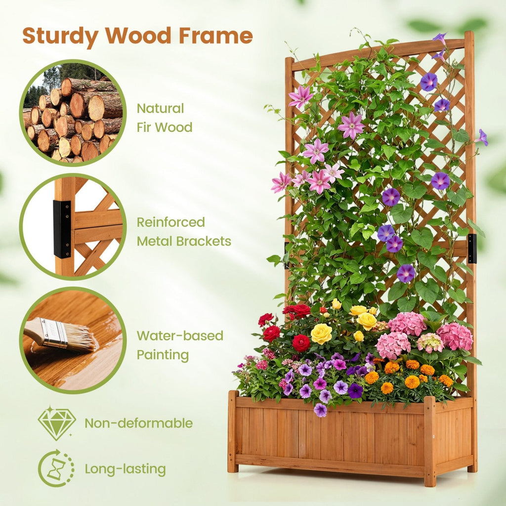 Raised Planter Bed with Tall Trellis, 71 Inch Fir Garden Bed for Climbing Plants