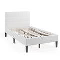 Twin Upholstered Platform Bed with Square Tufted Headboard and 10 Wood Slats