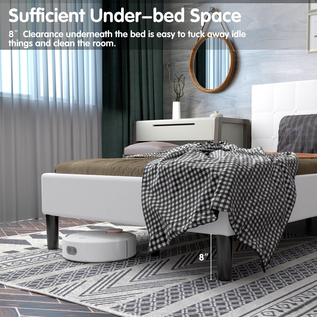 Twin Upholstered Platform Bed with Square Tufted Headboard and 10 Wood Slats