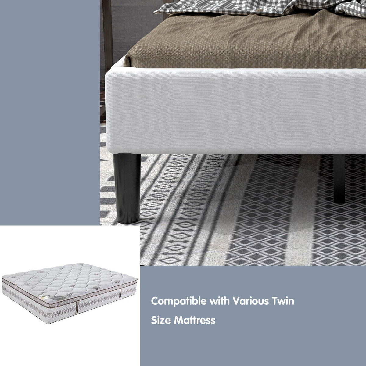 Twin Upholstered Platform Bed with Square Tufted Headboard and 10 Wood Slats