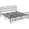 King Metal Platform Bed with 41 Inch Patterned Headboard and Snap Lock Slats
