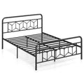Queen Metal Platform Bed with 41 Inch Patterned Headboard and Snap Lock Slats