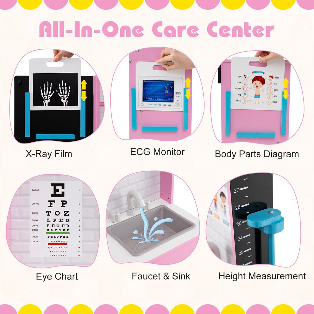 Play Doctor's Office Wood Medical Center Toy Set with Examine Region-Pink