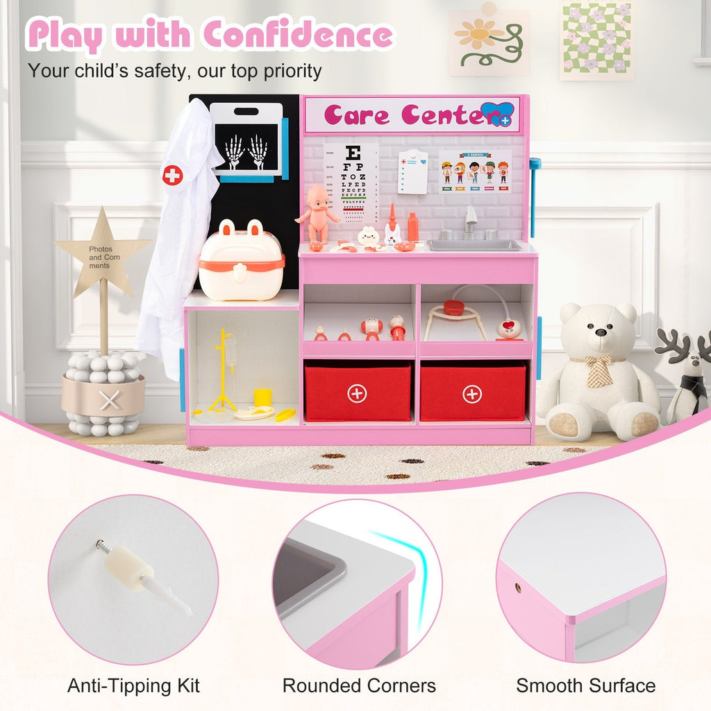 Play Doctor's Office Wood Medical Center Toy Set with Examine Region-Pink