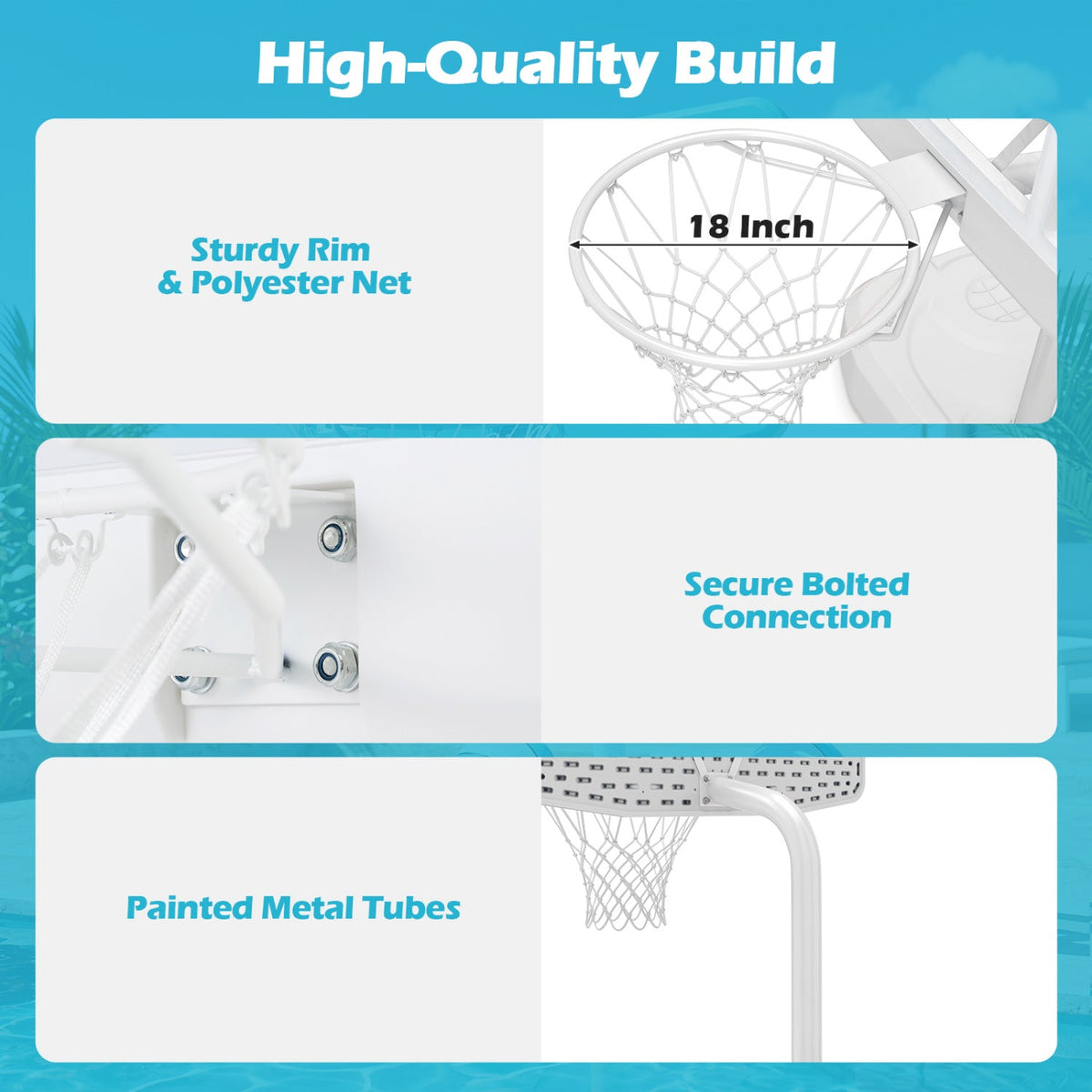 Pool Basketball Hoop Set with 2 Balls and Pump for Water Games-White
