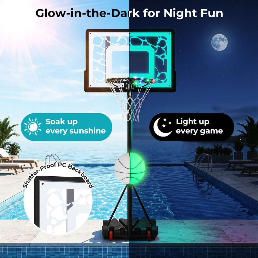 Pool Basketball Hoop with LED for Driveway Poolside Night Training