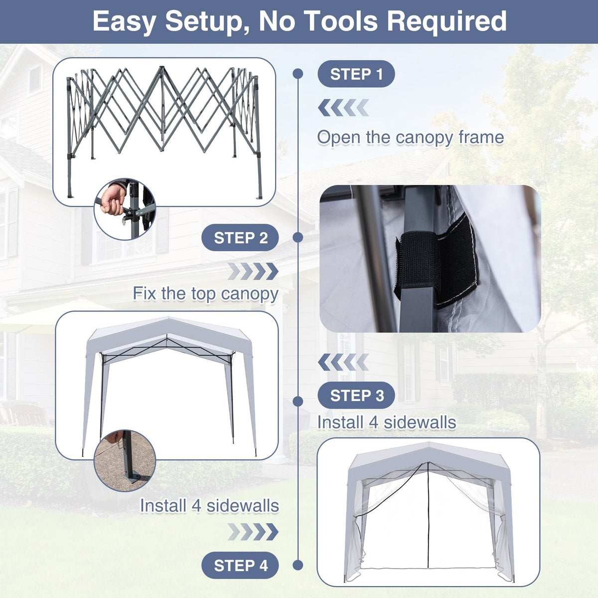 Pop up Canopy Tent wiht 4 Sidewalls Mesh Netting Wheeled Bag-White