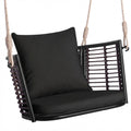 Porch Swing Patio Hanging Rattan Chair with Zippered Cushions and Rope-Black