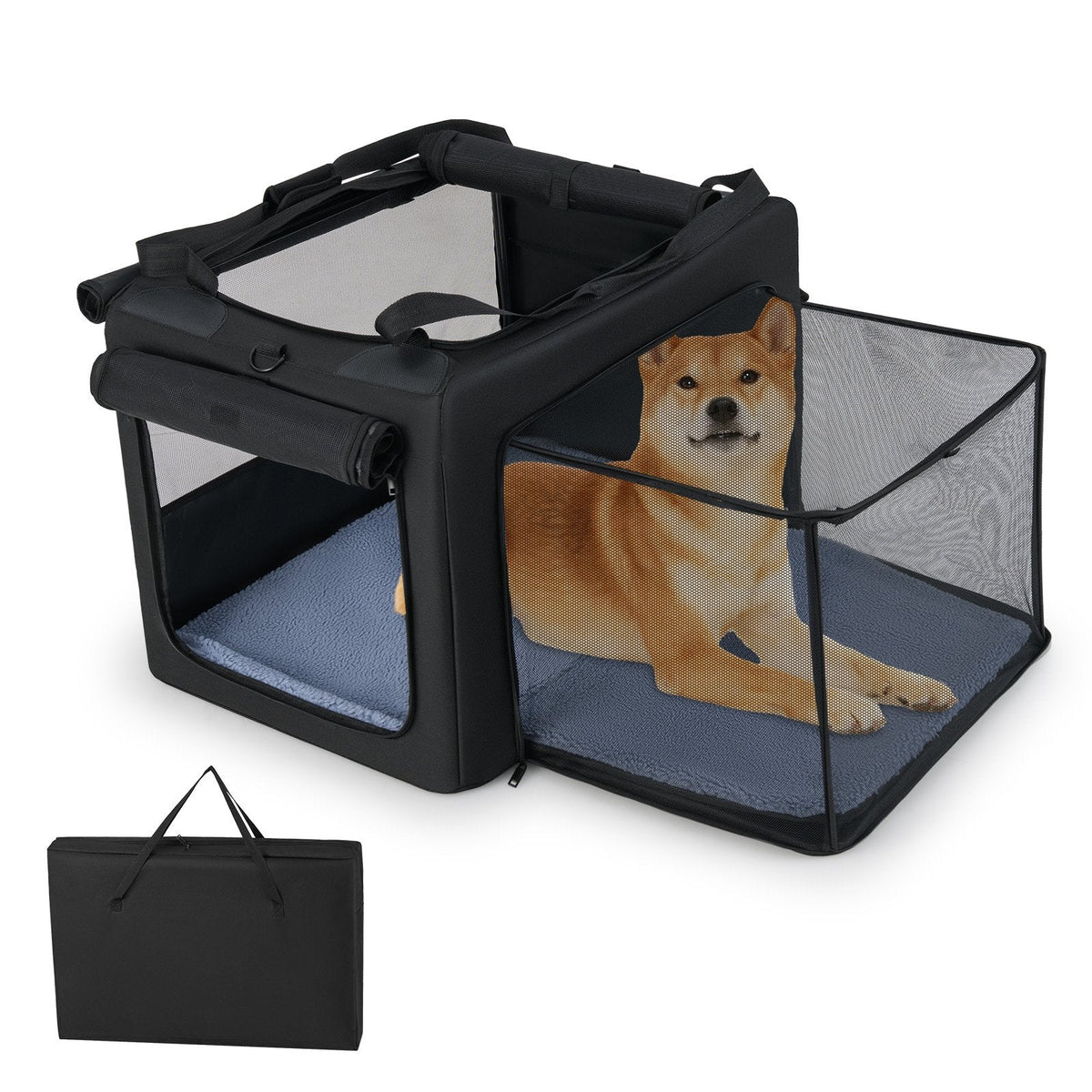 Portable Foldable Pet Carrying Bag with 2 Openings and Comfy Cushion-M
