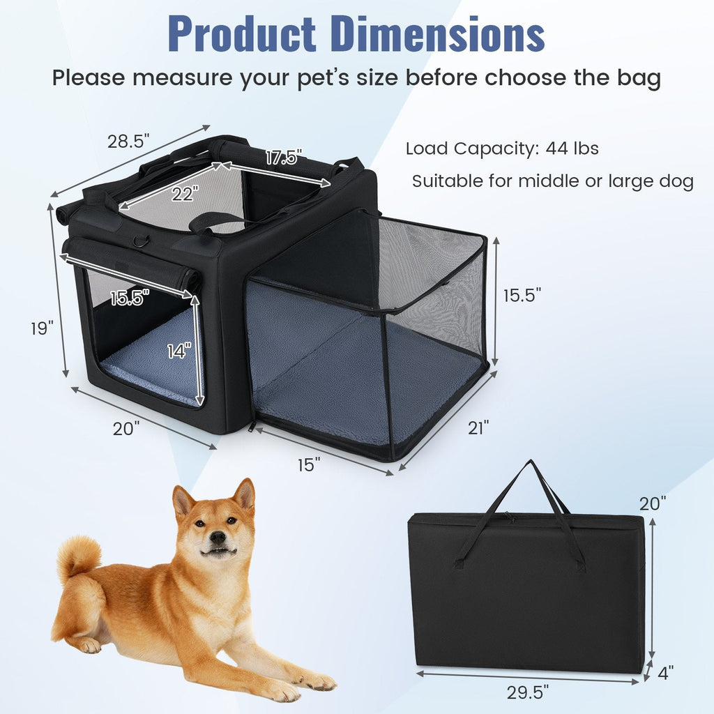 Portable Foldable Pet Carrying Bag with 2 Openings and Comfy Cushion-M