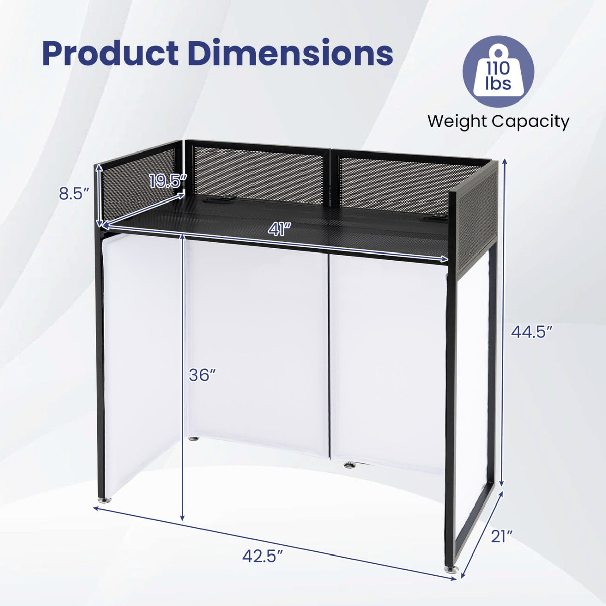 Portable DJ Booth with Adjustable Feet and Detachable Tabletop-Black