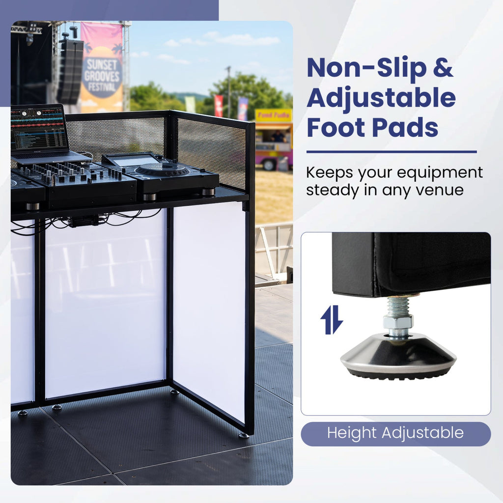 Portable DJ Booth with Adjustable Feet and Detachable Tabletop-Black