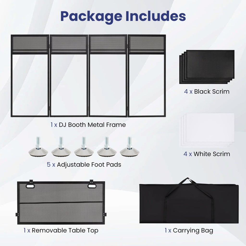 Portable DJ Booth with Adjustable Feet and Detachable Tabletop-Black