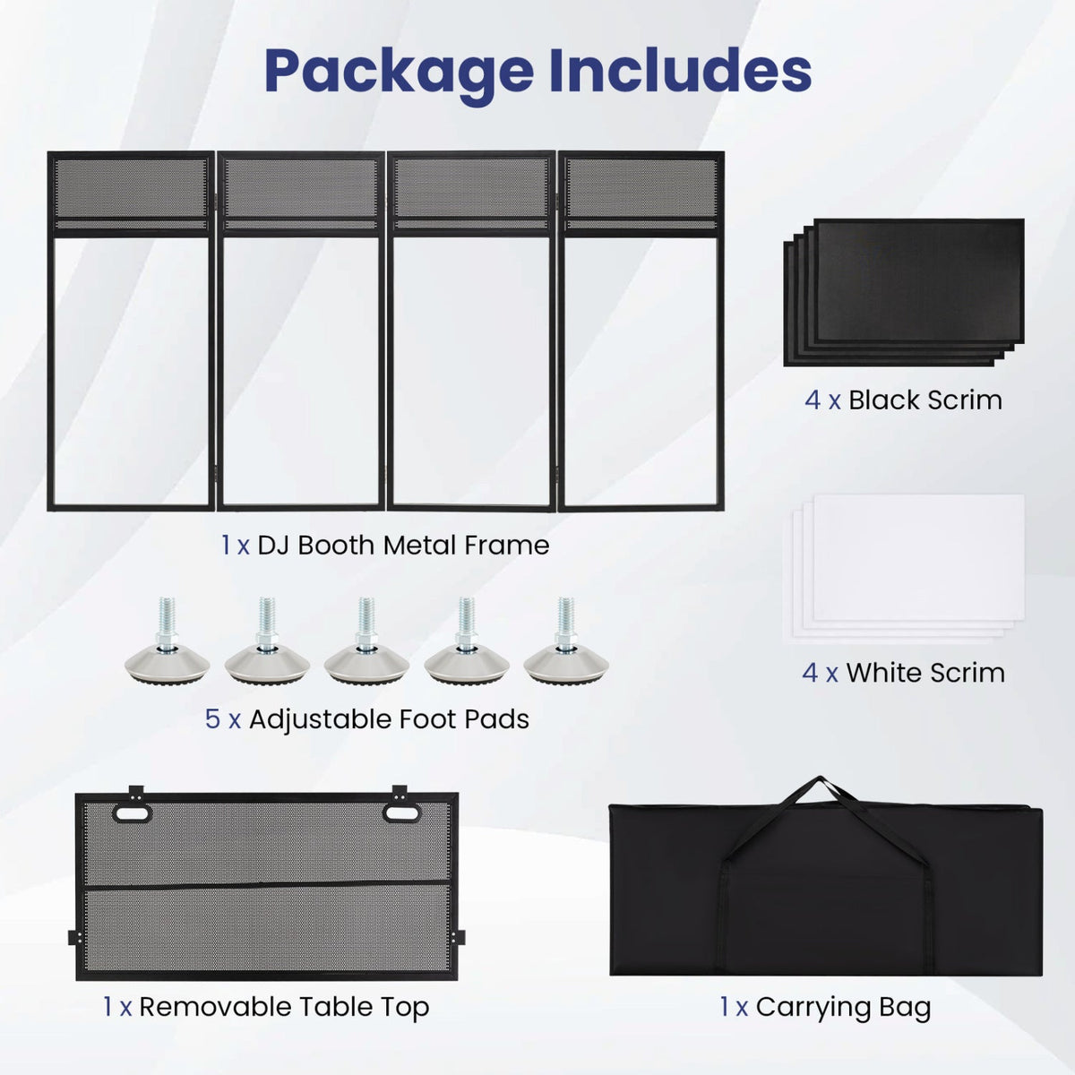 Portable DJ Booth with Adjustable Feet and Detachable Tabletop-Black