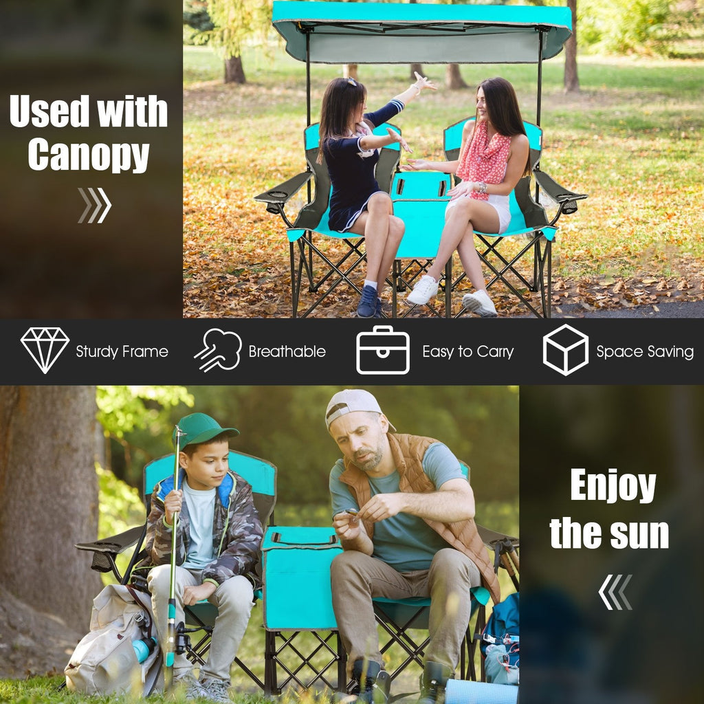 Patented Portable Folding Camping Canopy Chairs with Cup Holder-Turquoise