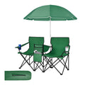 Portable Folding Picnic Double Chair With Removable Umbrella-Green