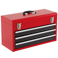 Portable Garage Mechanic Tool Cabinet Box with 3 Drawers-Black & Red