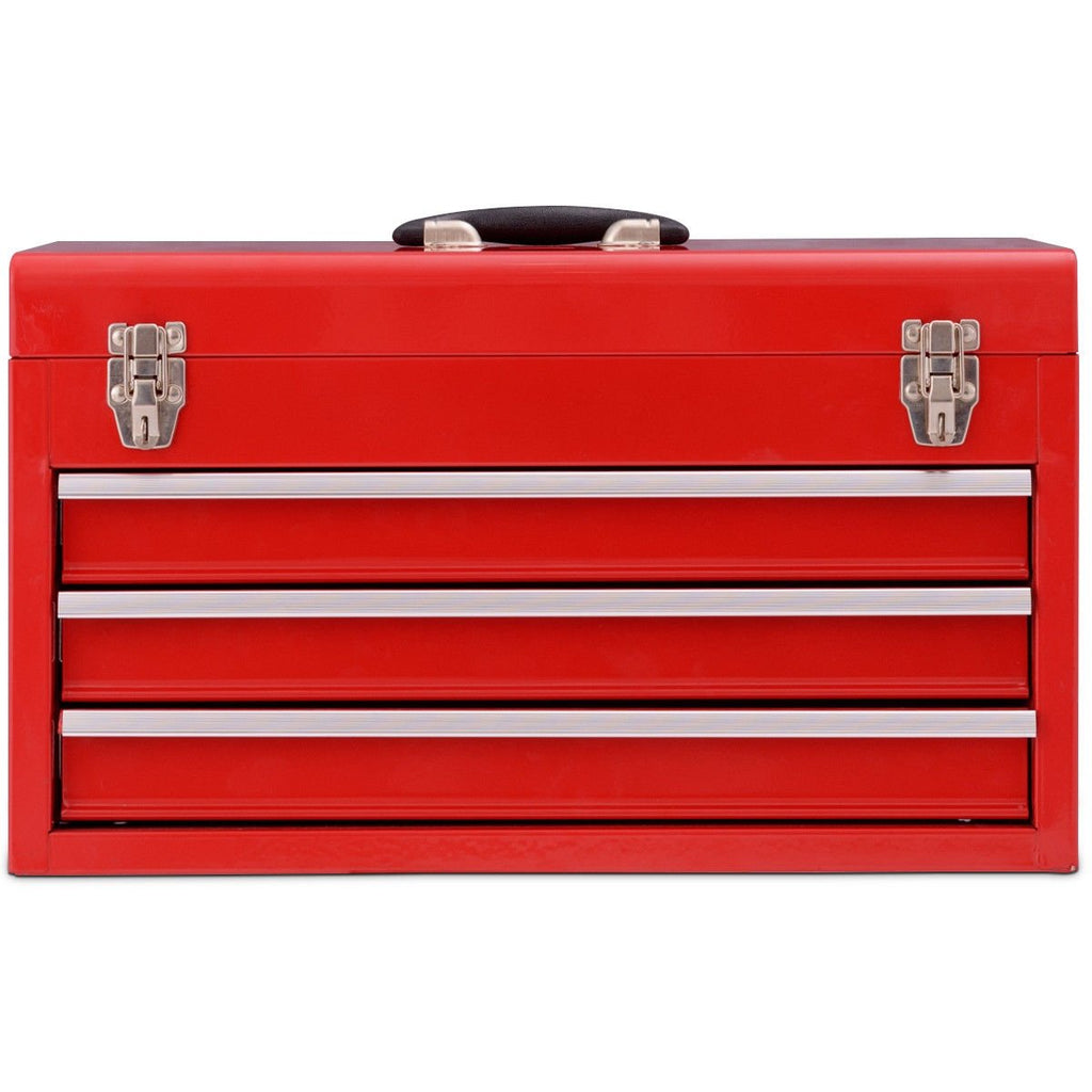 Portable Garage Mechanic Tool Cabinet Box with 3 Drawers-Red