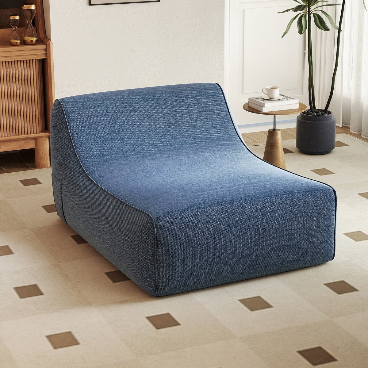 Portable L-Shaped Inflatable Lazy Sofa with Detachable Cover-Blue