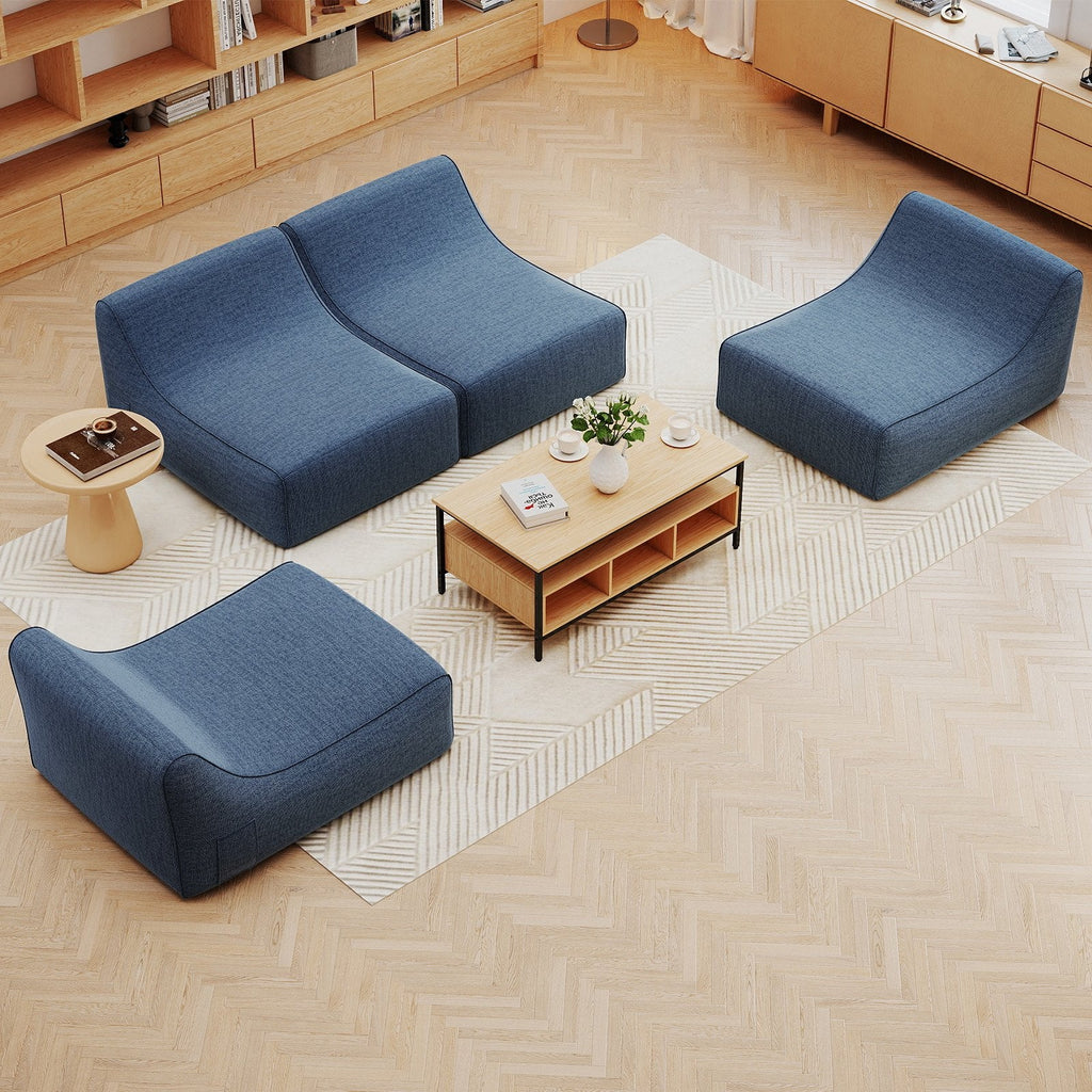 Portable L-Shaped Inflatable Lazy Sofa with Detachable Cover-Blue