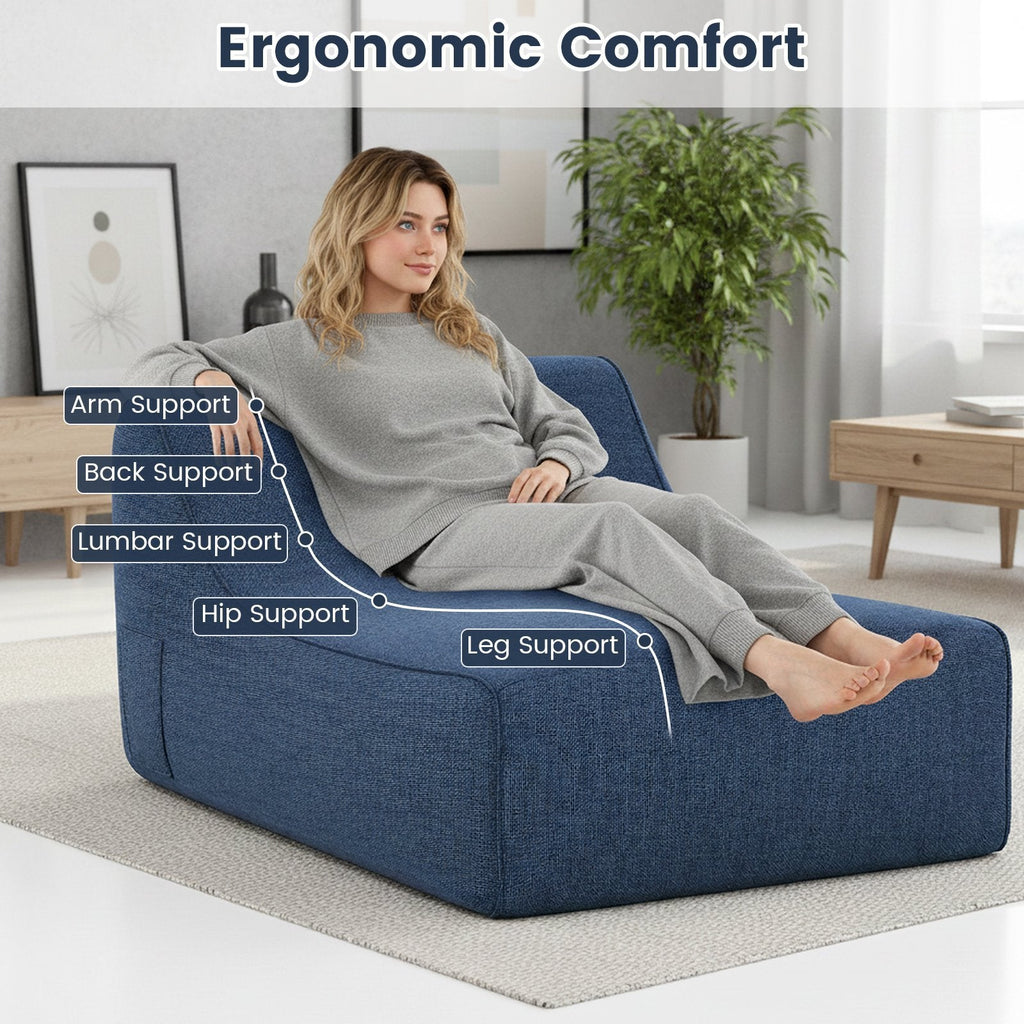 Portable L-Shaped Inflatable Lazy Sofa with Detachable Cover-Blue
